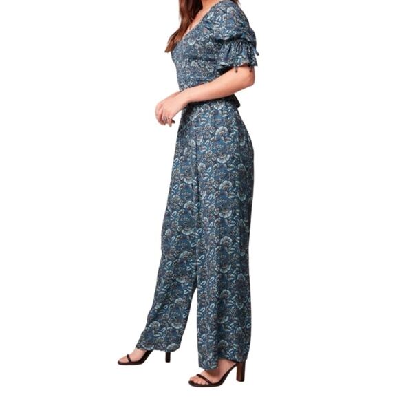 Band of the Free Elise Teal Floral Wide‎ Leg Pants Bohemian Teal XS-NEW - Picture 4 of 9